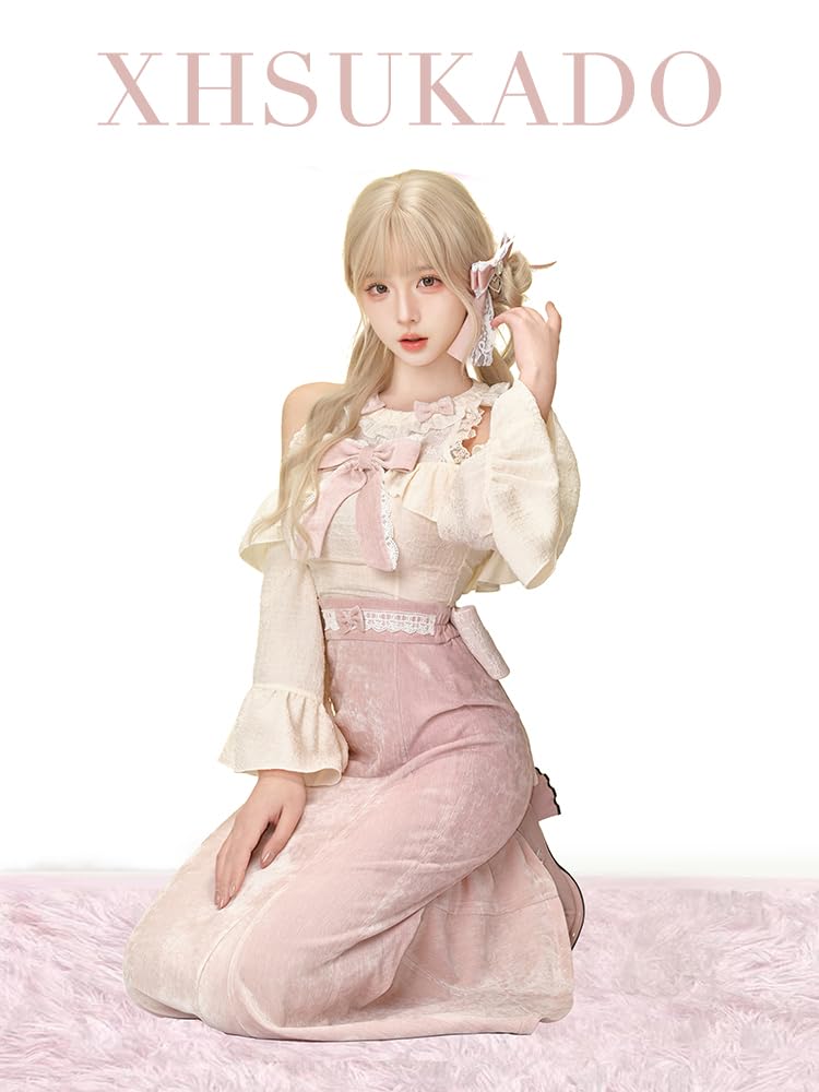 Ordentliches und sauberes Kleid für Open Princess Aleph Gothic Große Größe M [XHSUKADO] Damen, Schulter, Schulterfrei, Ärmel, Rock, Spitze, Band, Rüschen,