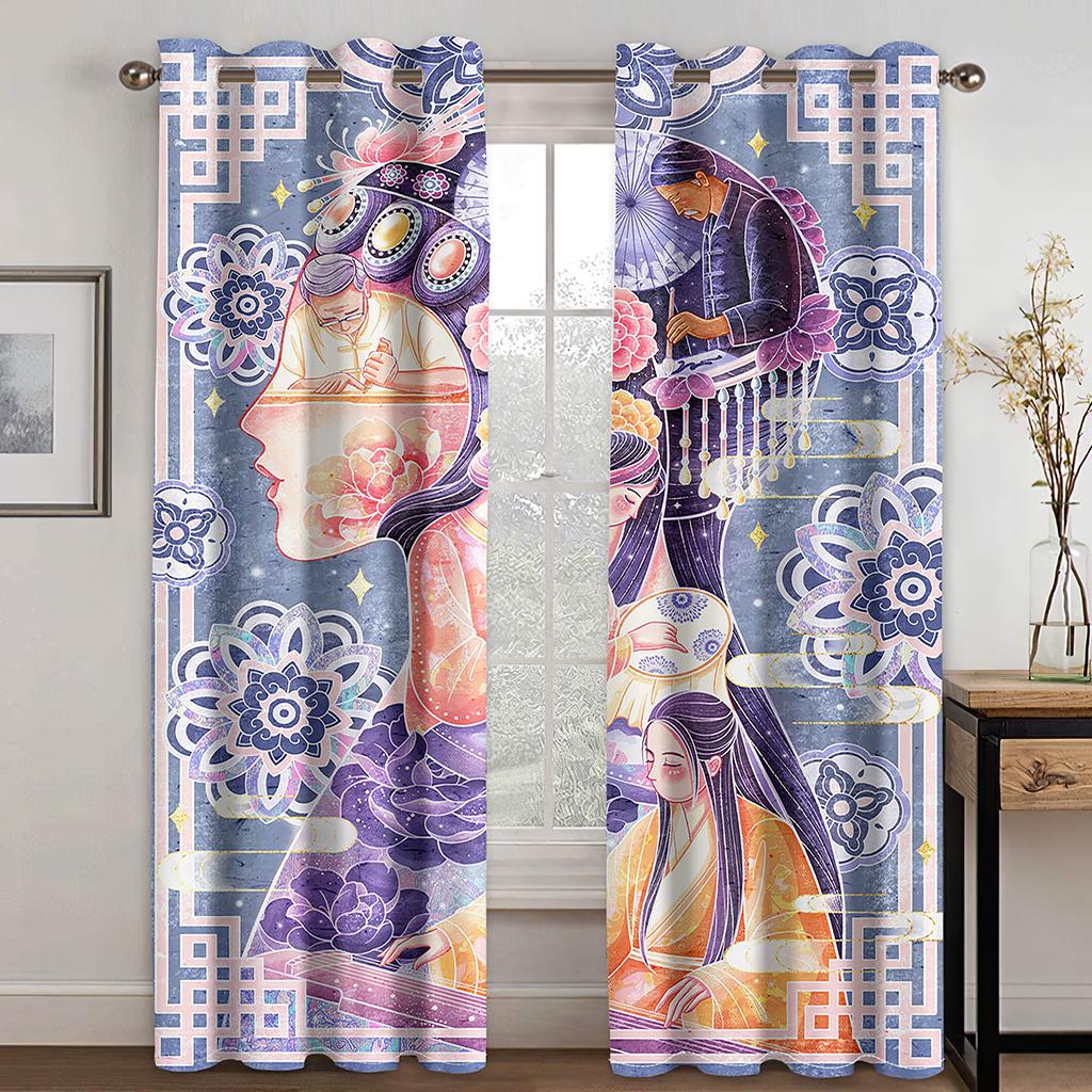 Chinese Shanghai City Girl Cheongsam Opera Window Curtains Kids Bedroom Living Room Hall Treatments Kitchen Decor Drape Blinds