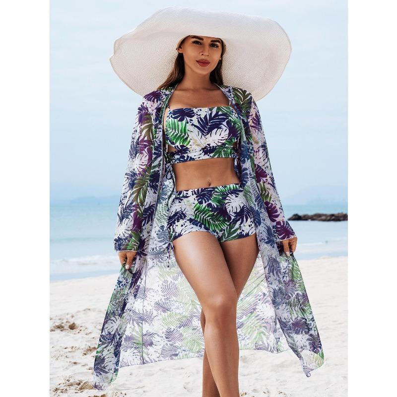 2026 New Fashionable High-end Sexy Multi-color Printed Three-piece Bikini Women's Swimsuit