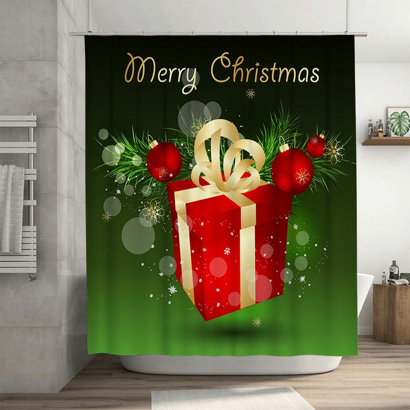 

TU Christmas Shower Curtain Festive Holiday Decor Red Gift Box Winter Theme Bathroom Set Waterproof Modern Design Home Decor 90x180cm35x71in