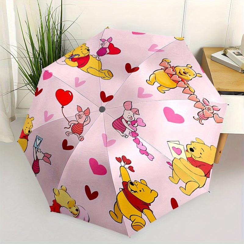 

Pooh Bear,Valentine s Day Themed Automatic opening and closing folding umbrella, 8-rib windproof, compact travel design, suitable for all we