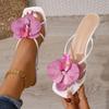 Women's Floral Stiletto Sandals Square Toe Thin Strap Flower Decor High Heels Party Dress Shoes