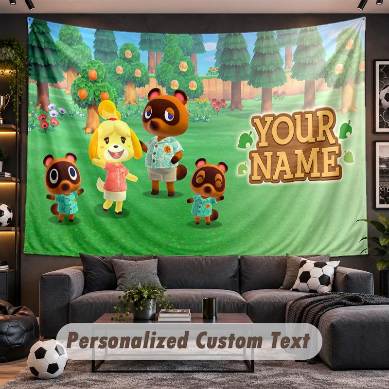 Animal Crossing Personalized Tapestry Support Custom Name, Wall Art Home Decoration