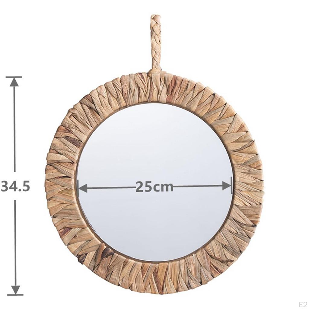 Rustic Frame Woven Mirror, Boho Round Wall Hanging Vintage Rattan for Bedroom