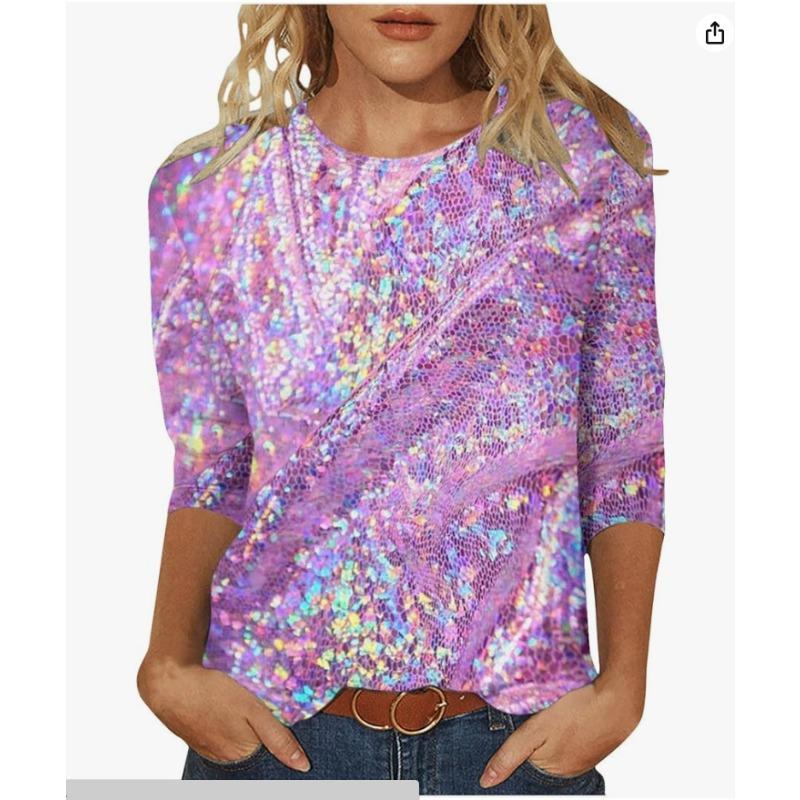 

3D Блестящий Абстрактный Принт Топ Повседневные Женские Футболки с Длинным Рукавом - Мягкая Эластичная Полиэстеровая Ткань Весна и Осень Одежда Свободного Кроя 5XL