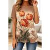 Women's Long Sleeve Crew Neck Blue Orchid Floral Print Casual T-Shirt, Regular Tops for Spring Summer Daily Weekend Wear