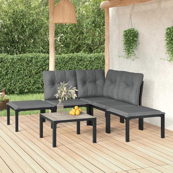 VidaXL Salon de Jardin 6 pcs, Ensemble de Meubles de Terrasse, Mobilier d'Extérieur, Chaise de Patio, Moderne, Noir et Gris 3187756