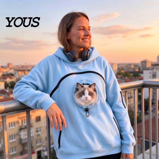 Hands Free Pet Carrier Cat Dog Hoodies for Men Women, Puppy Kitten Carrying Sweatshirt with Hoodie Zippers, Large Pocket Pullover Top, Unisex Kangaroo