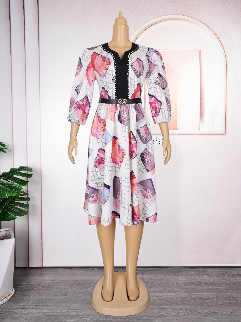 

Женское шифоновое платье больших размеров с принтом 2024 года — Европейская и американская коллекция весна/лето 3XL абрикосовый