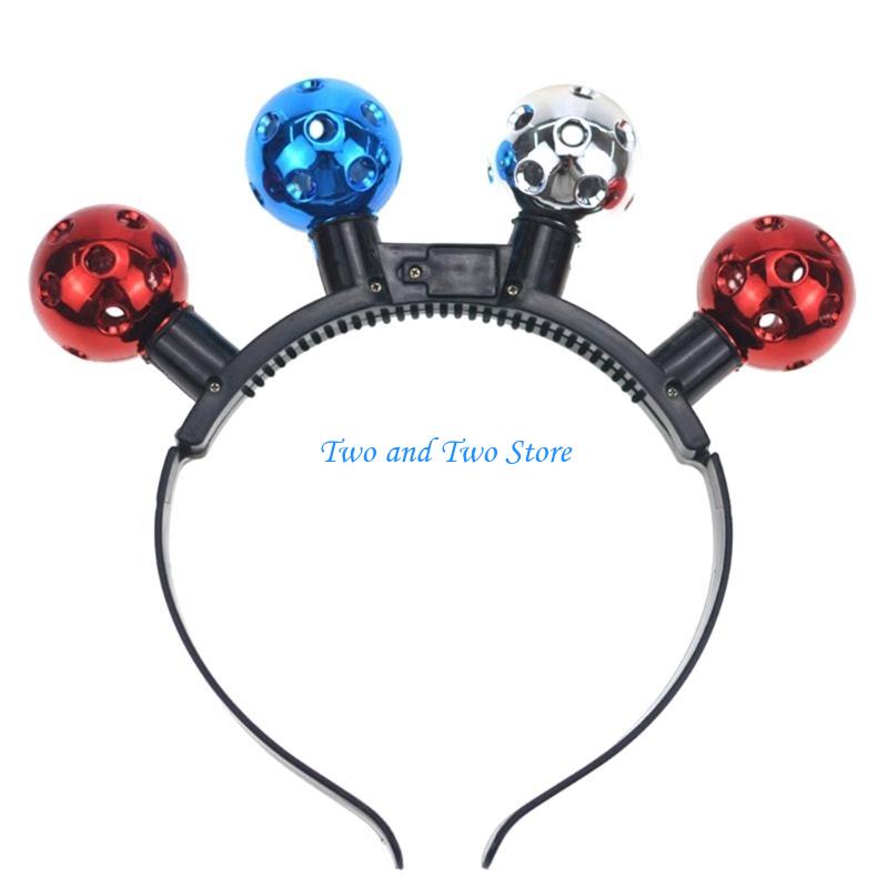 HX6F Delicate LED Glowing Disco Ball Hairband Thin Side Hairband Disco Ball&Tinsels Design Headband for Girls Hairband