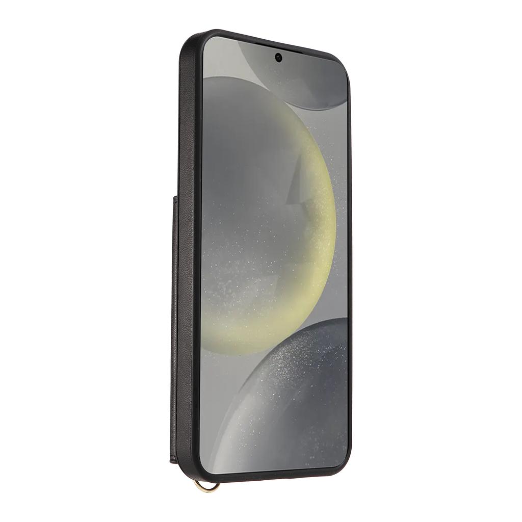For Samsung Galaxy S24+ Crossbody Phone Case Card Holder Kickstand Leather Coated TPU Mobile Cover