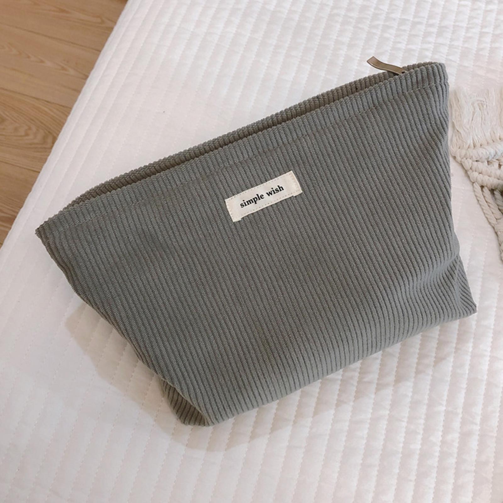 

135 Solid Color Makeup Storage Pouch Wear-resistant Corduroy Toiletries Cosmetic Organizer Bag for Women and Teen Girls Dark Grey