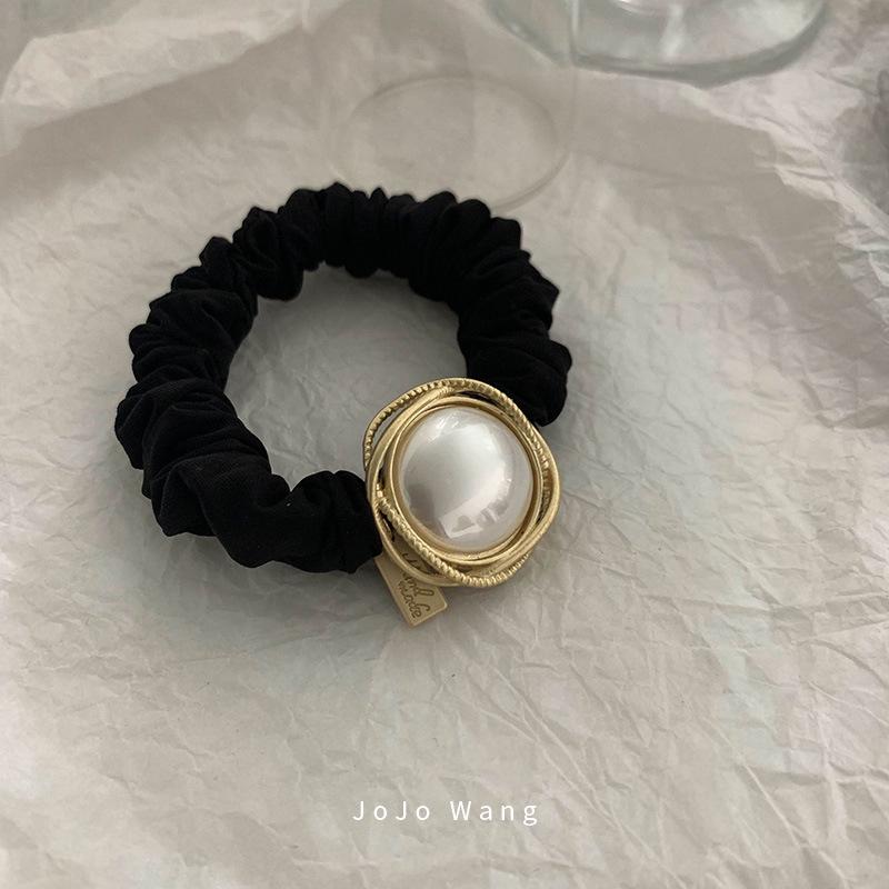 

Ретро жемчужные эластичные аксессуары для волос: Элегантный черный комплект из повязки на голову и резинки для волос