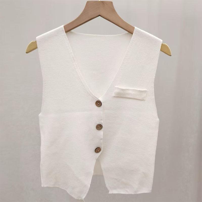 Women  Neck Knitted Vest French Retro Slim Single Breasted Sleeveless Top Trendy Soft Layer For All Occasions