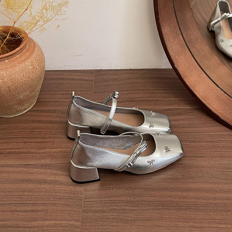 

Designer Thick Heel Women Mary Jane Shoes Fashion Height Increase Party Dress Shoes 2026 Spring Ladies Elegant Leather Shoes 35 срібний