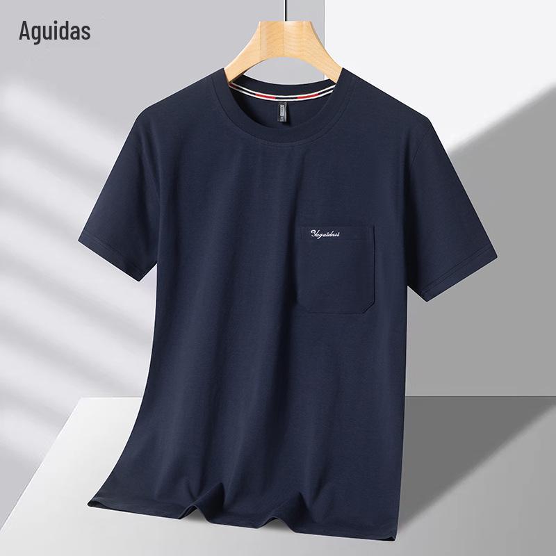 

Чоловіча футболка з чистої бавовни з коротким рукавом та круглим вирізом для чоловіків середнього та похилого віку 2025 XXL (80-90 kg)