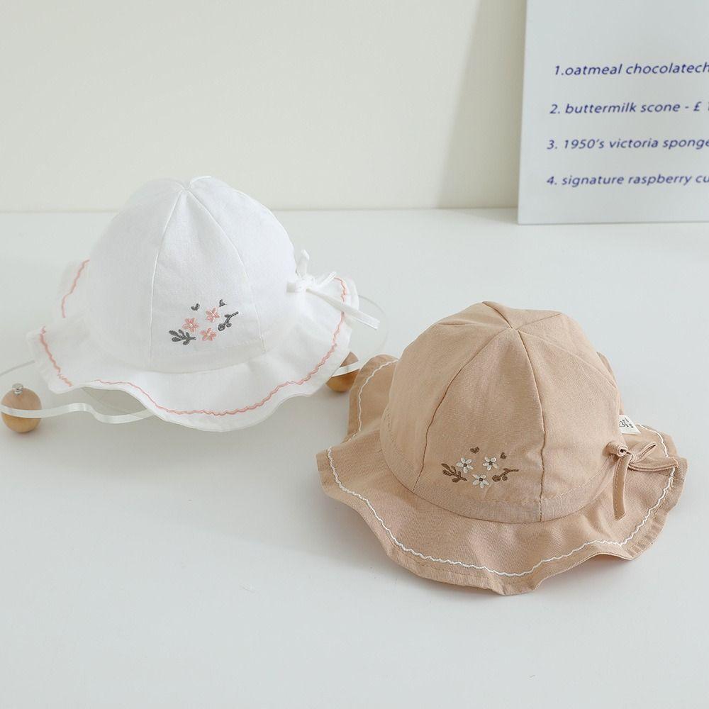 Pleated Baby Sunhat Flower Toddle Fisherman Hat Adjustable Infant Bucket Hat Boy