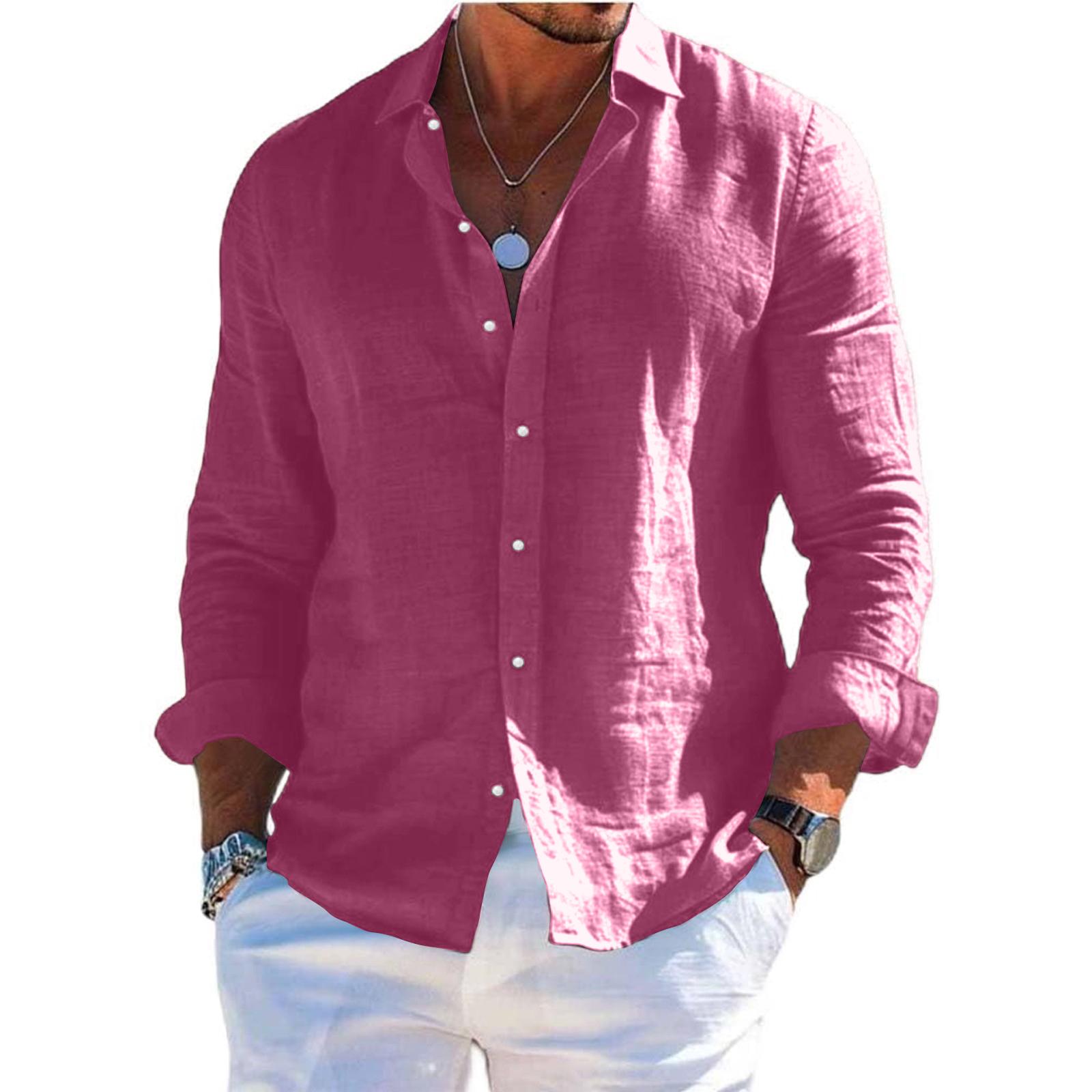 

Мужская льняная рубашка с длинным рукавом, рубашка с отложным воротником, рубашка в стиле business casual, деловая рубашка, рубашка стандартного кроя L красный