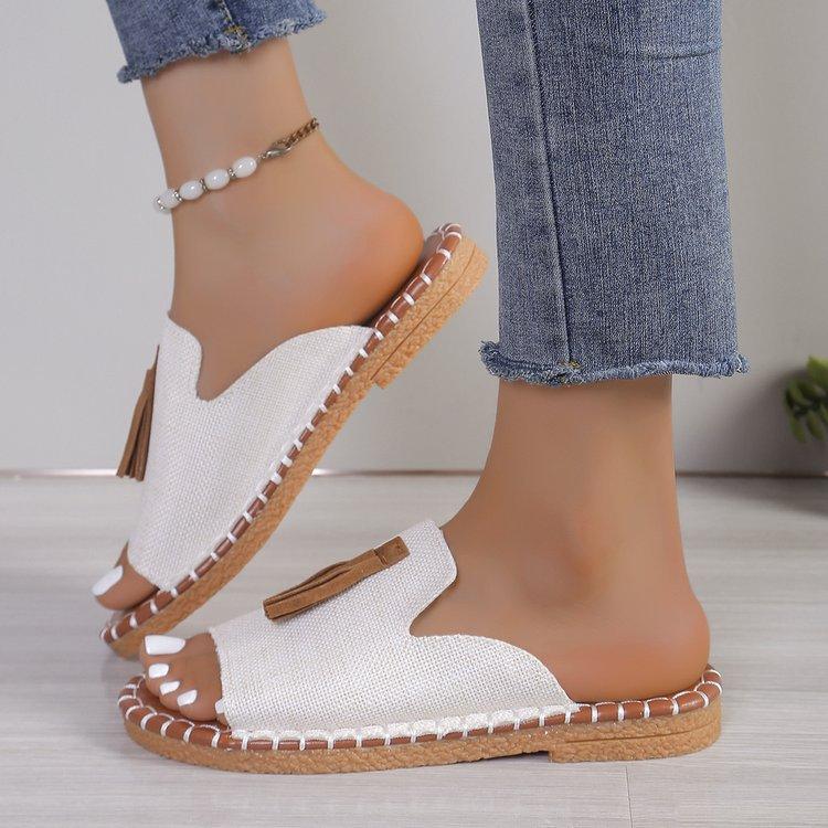 Thick Soled Slippers for Women Summer 2025 New European and American Fringed Beach Women's Shoes