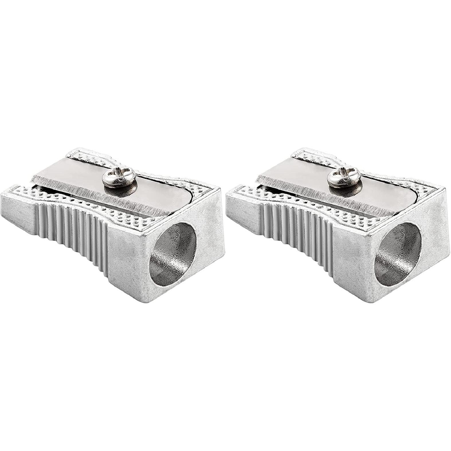 2Pcs Silver Metal Handheld Metal Mini Manual Pencil Sharpeners Silver with Single Hole Aluminum Alloy Sharpener for Standard Size Pencils Pencil