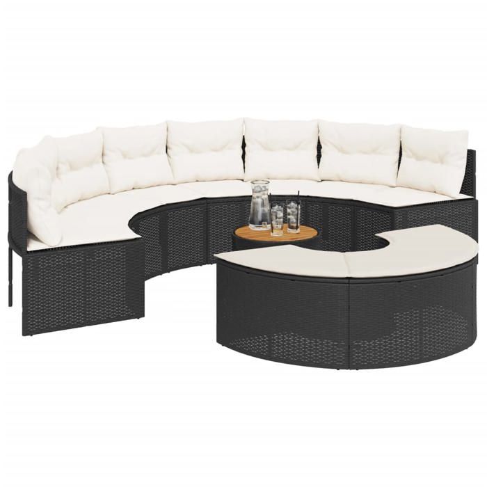 VidaXL Salon de jardin 3 pcs demi-rond noir résine tressée, ensemble de salon de jardin, cadre de salon de jardin, canapé de 3262078