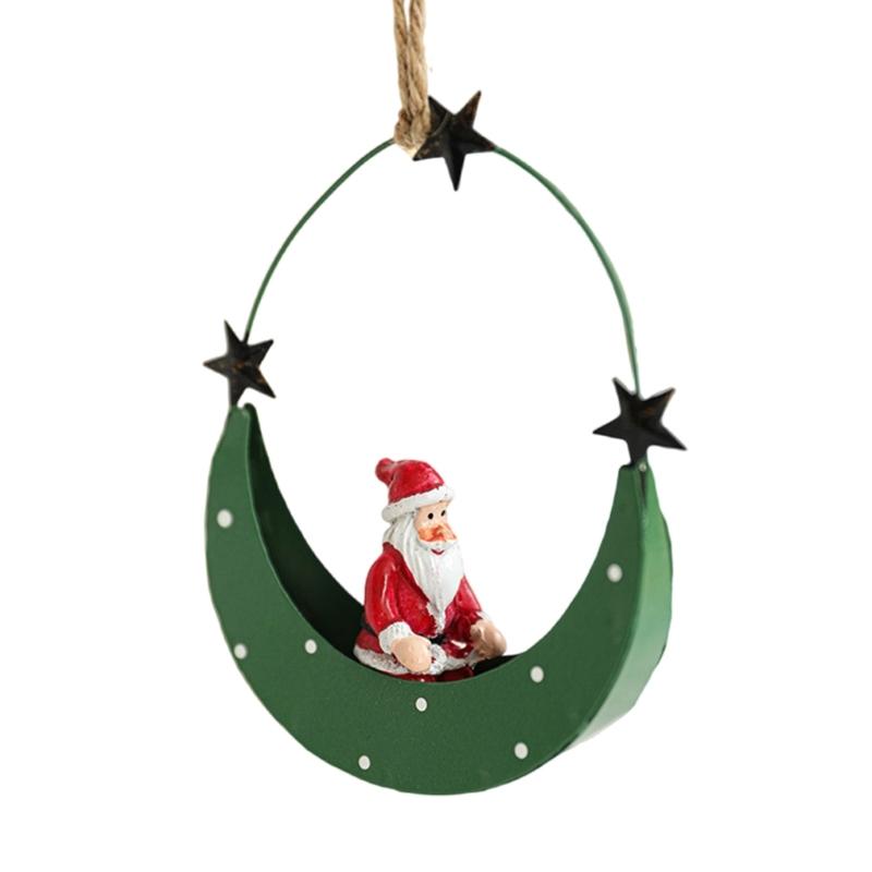 Artistic Iron Moon Boat Hanging Decors Eye Catching Iron Moon Boat Christmas Hanging Decoration for Festival Ambiances