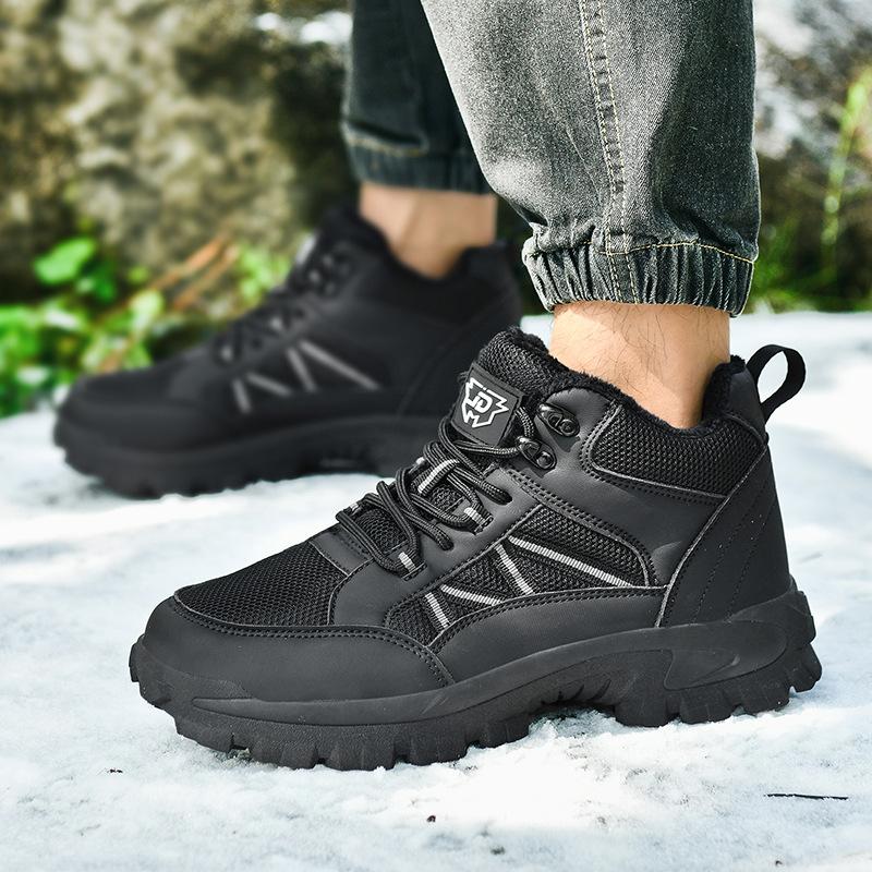 Zimowe Męskie Buty Średniej Wysokości Sznurowane Wytrzymałe Grubo Podeszwowe Bawełniane Buty Ciepłe Męskie Buty Outdoor Zagęszczone Buty Turystyczne Sneakersy Trekkingowe
