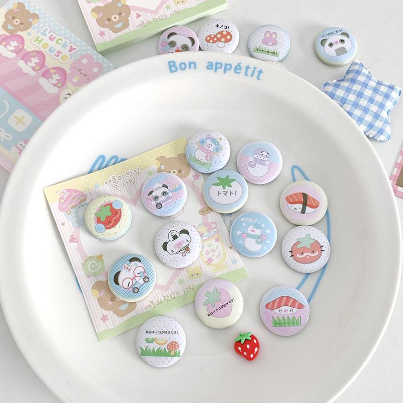 6Pcs Cute Cartoon Mini Cartoon Retro Button Badge Kawaii Kids Backpack Pencil Bag Handheld Diy Decorative Brooch Pin Accessories