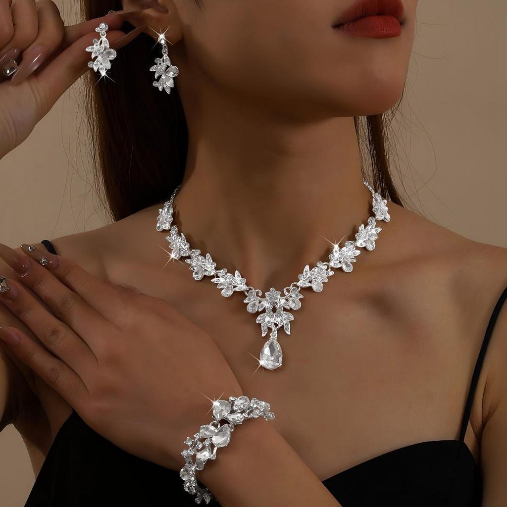 Hochwertiger europäischer Brautschmuck & Schmuckset: Halskette & Ohrringe für Hochzeit