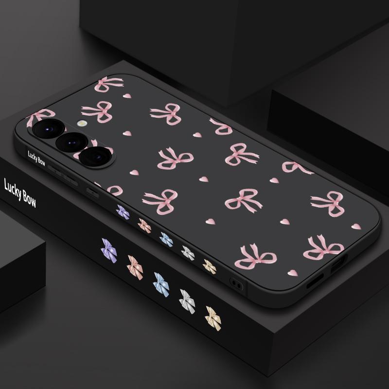 Pink Bow Print Soft TPU Case For Samsung Galaxy S25 S24 S22 S23 Ultra S24 FE A55 A53 A54 A35 A15 A16 A36 5G Silicone Phone Cover
