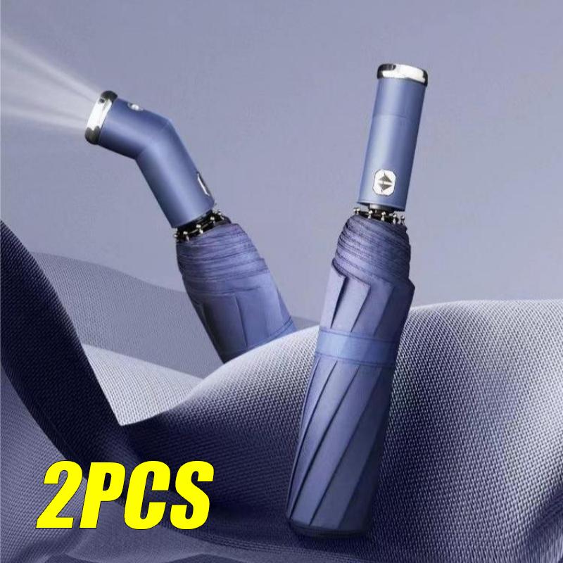 Rotating LED 10-bone Frame Contraction Automatic Umbrella Sunshade Umbrella Rain and Sunshine 2-in-1 Umbrella 3PCS Umbrella