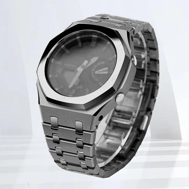 Mod-kit för Casioak GA2100 GA2110 Metallfodral Bezel Gummiarmband För Casioak GAB2100 2110 Modifieringssats Fodral Med Skruvkorrigering