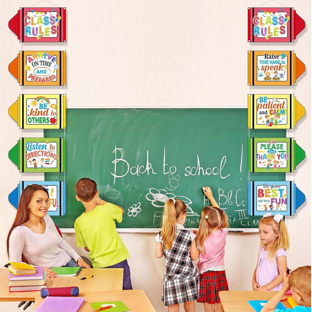 Pajean 10 Pieces Classroom Rules Posters Back to School Classroom Bulletin Board Decorations Motivational Porch Sign Set for Kindergarten Preschool