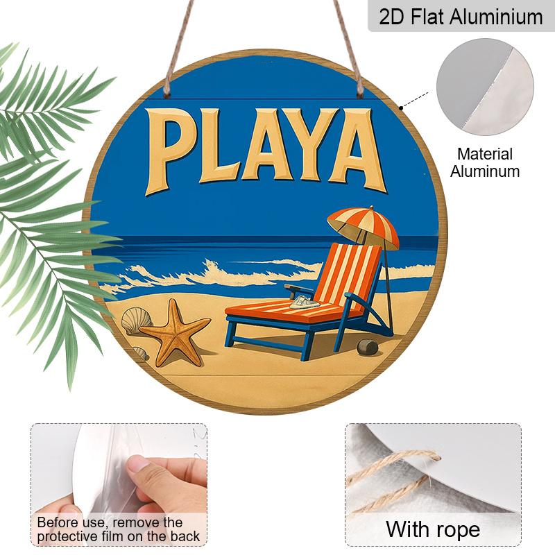 2D Flat - 1pc, 7.87X7.87 Inch 2D Flat Round Aluminum Sign, Vintage Aluminum Plaque about "PLAYA", Beach Themed Decorative Sign, Suitable for