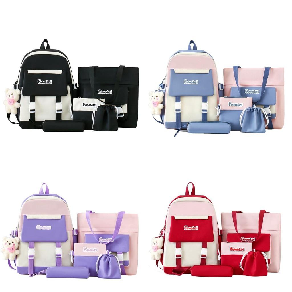 Girl School Backpack Five Piece Set Simple Letter Pattern For Teens And Students