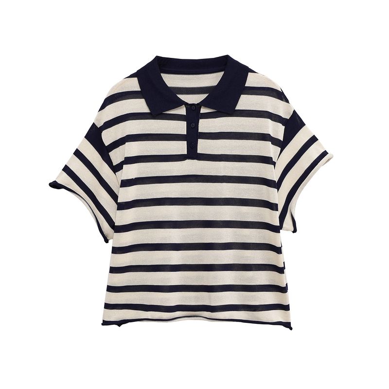 Kaslead New Women Clothes Western Style Versitile Fashion Stripe Simple Knitted Short Sleeve 5536048
