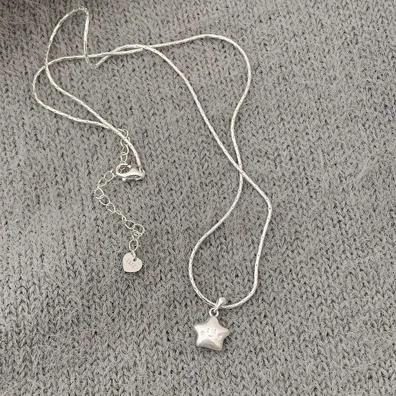 925 Silver Necklace Cute Five Pointed Star Smile Dimple Pendant for Women Girl Jewelry Gift