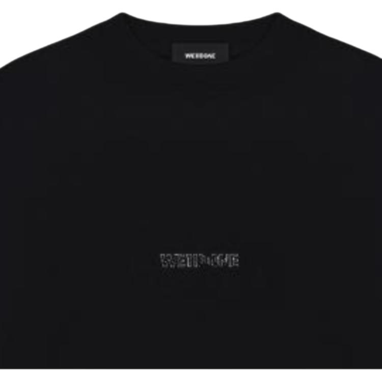 WE11DONE Ss24 Rhinestone Dot Logo Oversized Long Sleeve T-Shirt Unisex Tops Black WD-TT0-24-811-U-BK