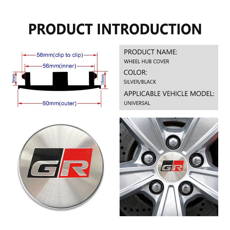 For Toyota 4pcs 56/60mm Car Wheel Center Hub Cap Rim Cover Stickers Crown GR Corolla YARIS Auris C-HR Hilux Vios Prius