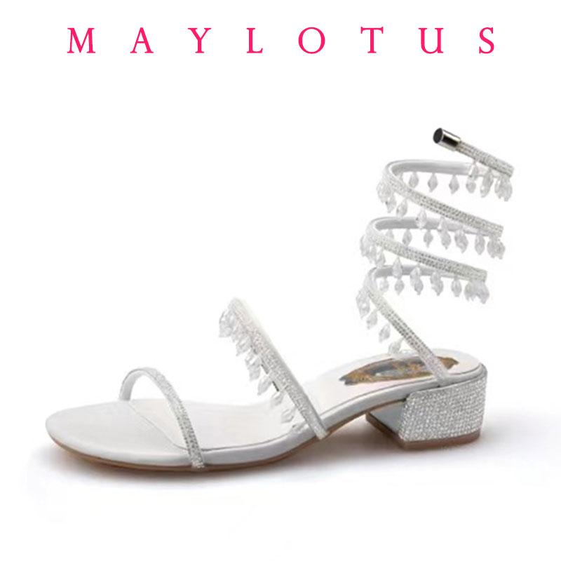 2025 Women's New Shimmering Crystals Summer Shoes Tassel Crystal Shoes Sexy Banquet Party Twin Stiletto Women's Large Sandals