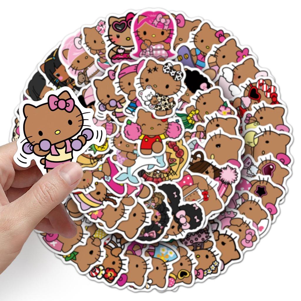 50 Hello Kitty Black Graffiti Stickers: Cute Cartoon Cat Designs for Phone Cases, Water Cups, and More