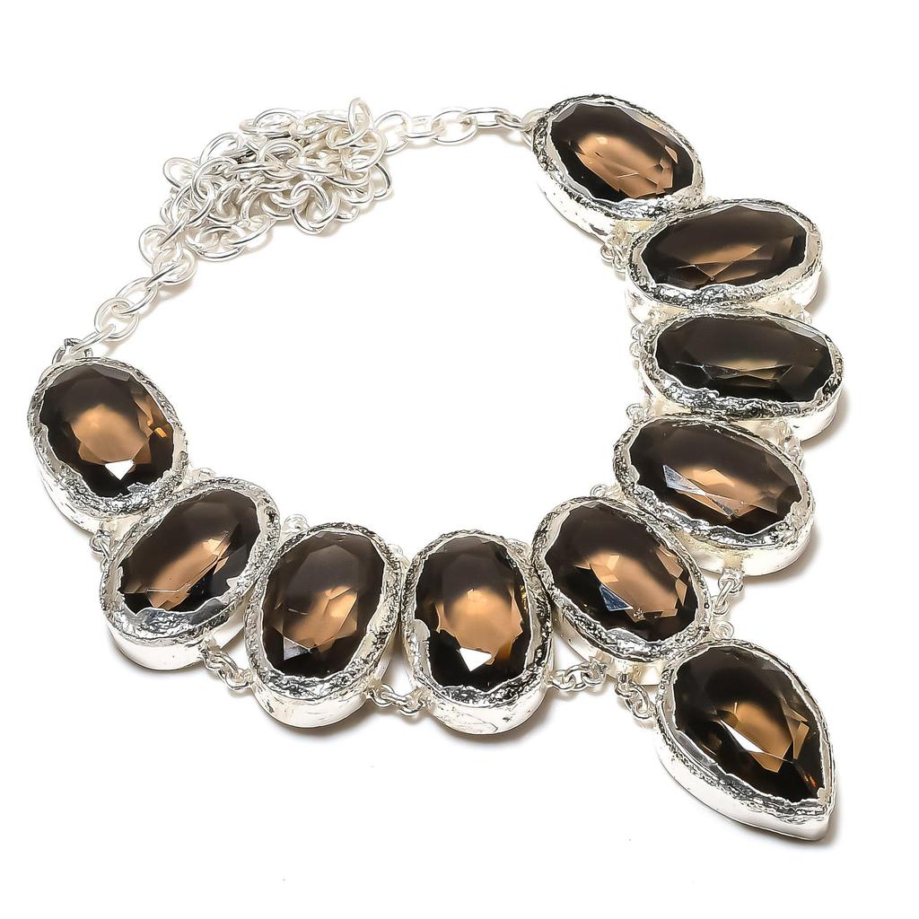 Bellissima Pietra di Topazio Affumicato Fatta a Mano Argento Sterling 925 Elettroformato Collana, Topazio Affumicato Argento Per Moglie Collana Unisex Regalo d'Amore