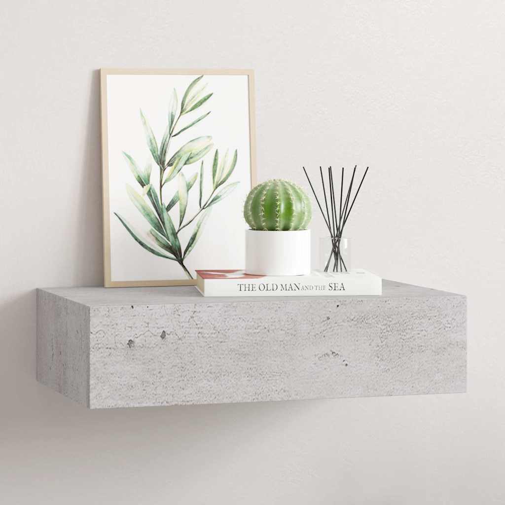 Vidaxl Półka Ścienna Z Szufladą, Szarość Betonu, 40X23,5X10 Cm, Mdf