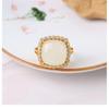 Adjustable Square Geometric Ring Women Men Copper Plated Gold With Jadeite White Jade Minimalist Vintage Style