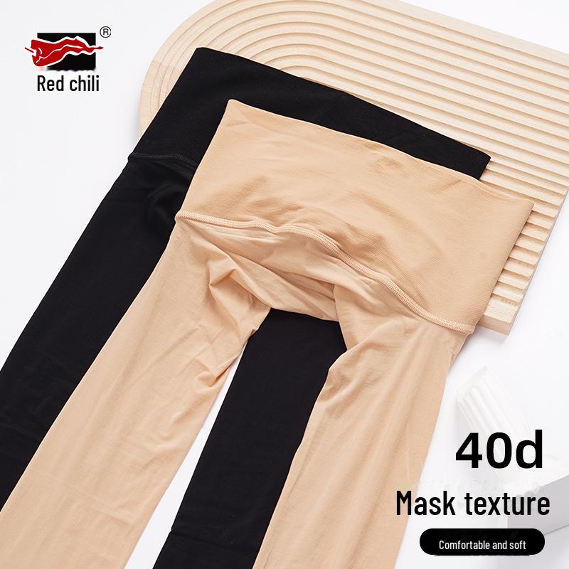 Red Pepper Seamless Crotch Stockings: Women's Sheer Cut Ingot Black Silk Sexy Pantyhose.