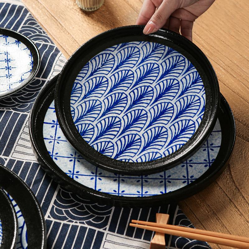 Japanese Classic Blue Pattern Tableware Hotel Style Western Food Plate Deep Plate Household High Value Shallow Plate Ceramic Disc