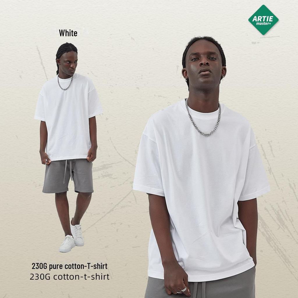 ARTIE Übergröße Herren T-Shirt, 230 g Doppelgarn-Baumwolle, einfarbig, lockeres Design