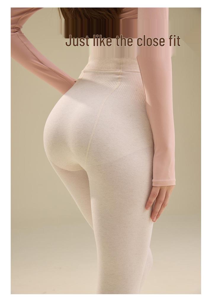 1913 Smoky Grey High-Waist Stretch Cotton Stripe Footless Tights - Comfortable, No-Sag, Perfect for Women in Autumn/Winter.