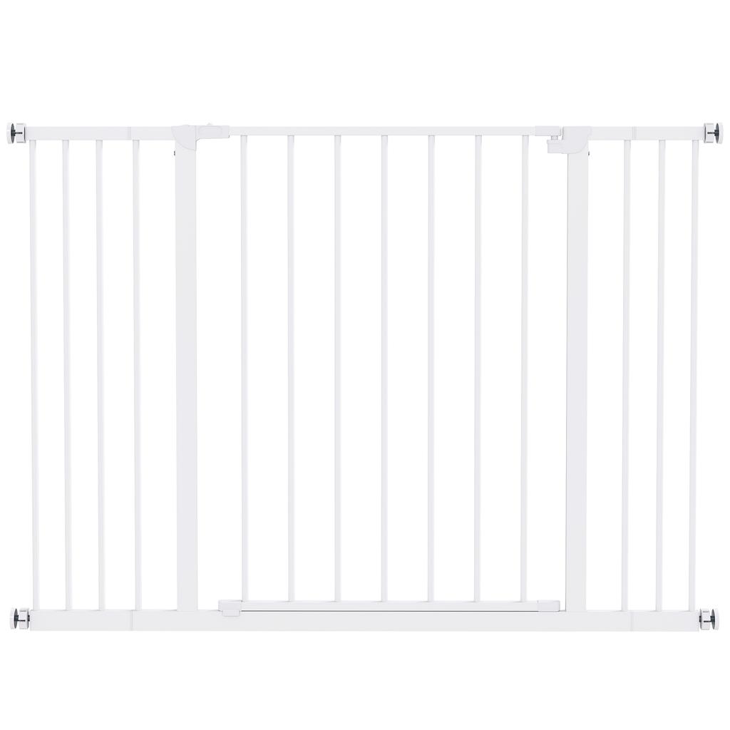 Extendable Safety Dog Gate, 76-82/86-97/101-107 Cm, Pressure Fit, Metal and Plastic, White