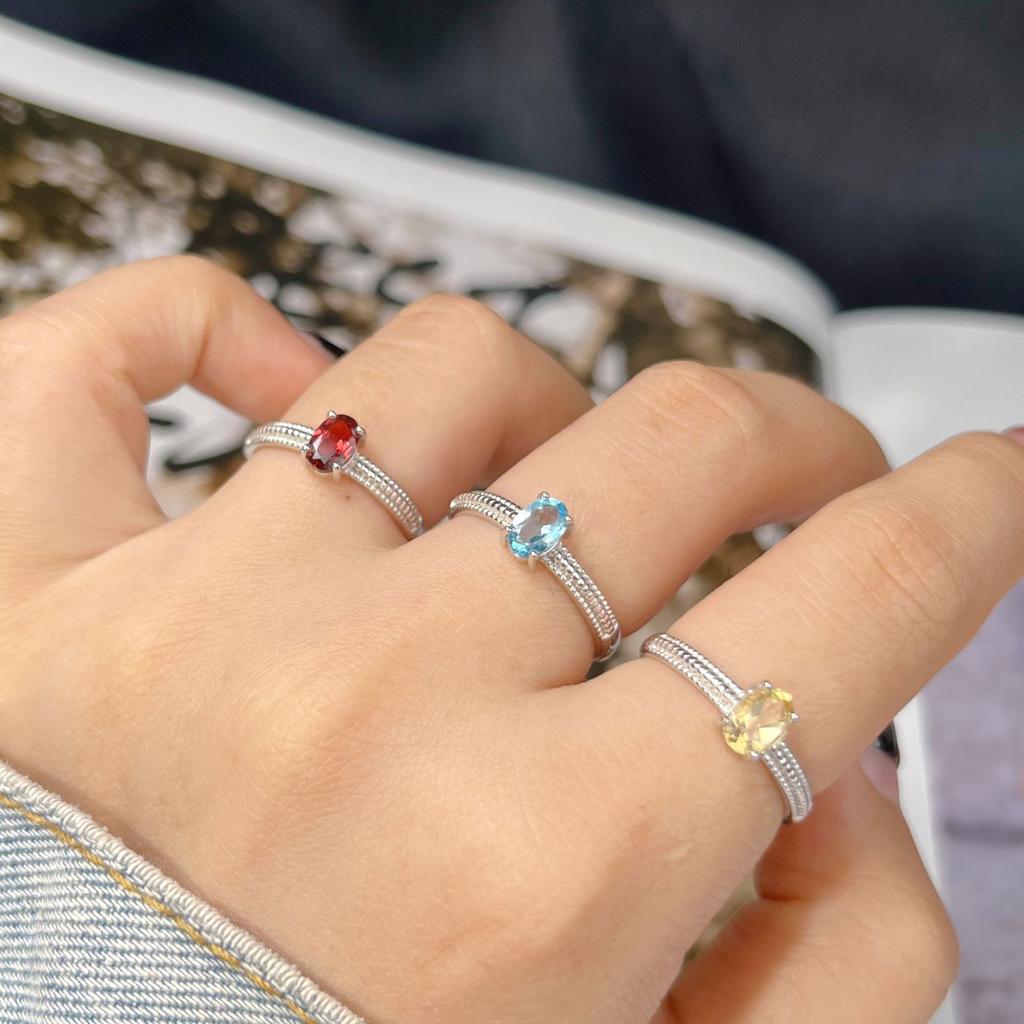Natural Topaz Tanzanite Sapphire Color Treasure Ring Women'S S925 Sterling Silver Simple Index Finger Ring
